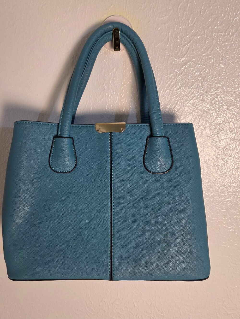 Teal Structured Handbag, Gold Accents - Picture 3 of 8